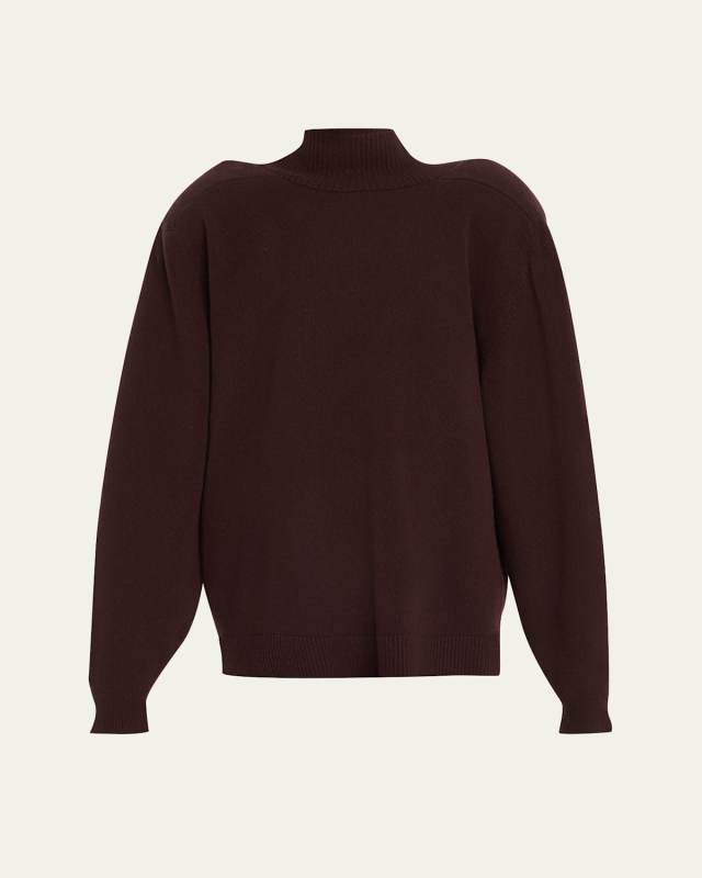 Distorted Scarf-Tie Oversized Turtleneck Wool Sweater